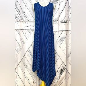 "Comfy USA" Maxi Dress Sleeveless Blue & Black Striped Balloon Hem Size S